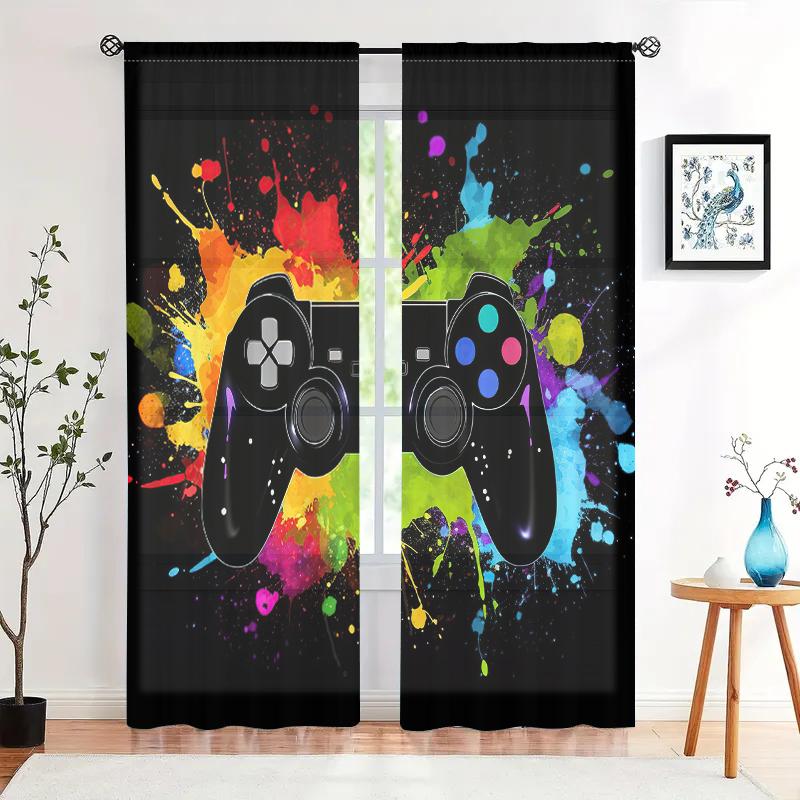 2 Pieces, Colorful Game Controller Curtains - Semi Blackout - Very Suitable for Living Room, Bedroom, Kitchen, Home Decoration