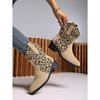 Women's Plus Size Mid Heel Women's Boots Autumn and Winter New Leopard Print Block Heel Martin Boots Pointed Mid Leg Boots