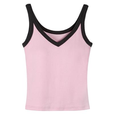 Short Suspender Vest for Women Wearing Summer New Contrasting Color High Waist V-neck Sleeveless Base Top