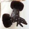 Plush Pu Leather Gloves Soft Women Warm Mittens Gift Rhinestone Winter Gloves  Girls