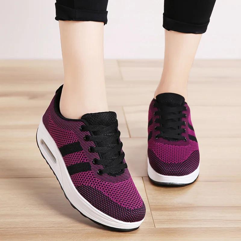 Fashion 2024 spring breathable mesh air cushion walking shoes thick soled height increasing women's sports  fashionable casual shoes