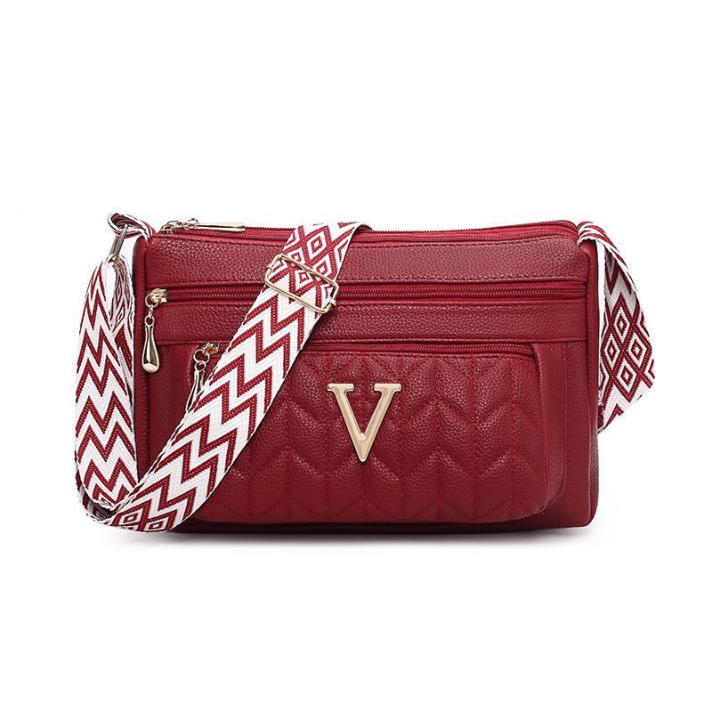 Multi-layer zipper shoulder bag women's large-capacity messenger bag, mother shopping bag, soft leather retro fashion tote bag