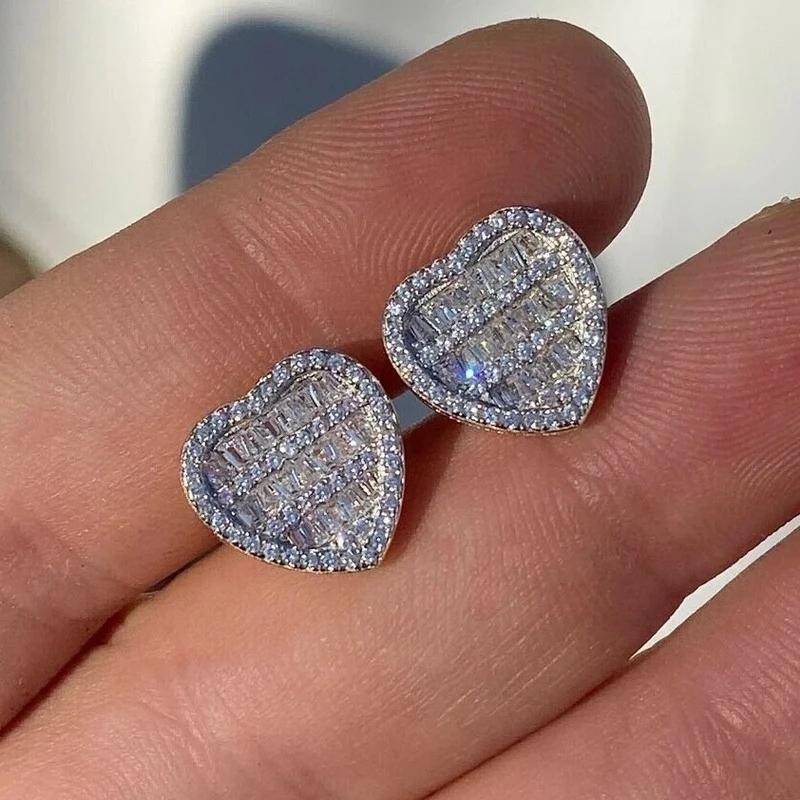 Bling Bling Crystal Heart Stud Earrings for Women Silver Color Exquisite Love Earrings Daily Wear Party Romantic Jewelry