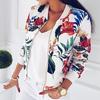 Casual Women Flower Floral Print Long Sleeve Autumn Zip Coat Jacket Outwear