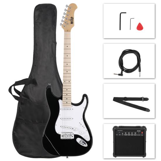 MCH MST Kit de guitare électrique élégant, Noir avec Pickguard Blanc