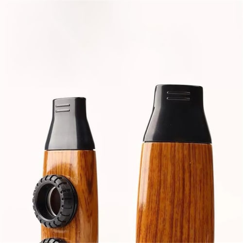 ABS-Harz Zweiloch-Kazoo mit einstellbarer Tonhöhe, Tragbares Musikinstrument für Anfänger (Holzmaserung)