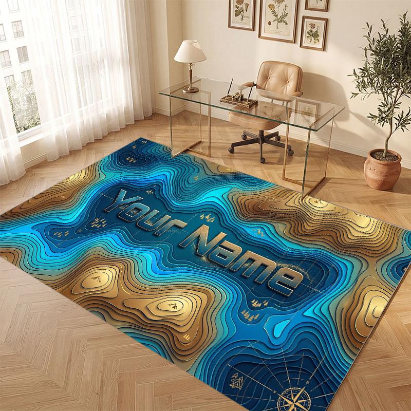 Octopus Sea Life Theme Crystal Velvet Floor Rug Personalized Custom Name Text Warm Carpet Home Decoration