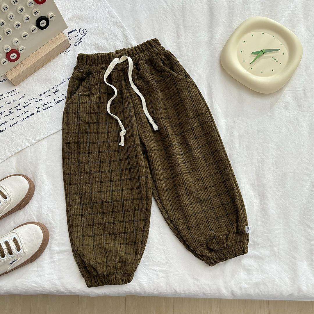 

Детские гигиенические штаны на весну и осень, клетчатые штаны для мальчиков и девочек, корейская версия, модные универсальные повседневные спортивные штаны 150