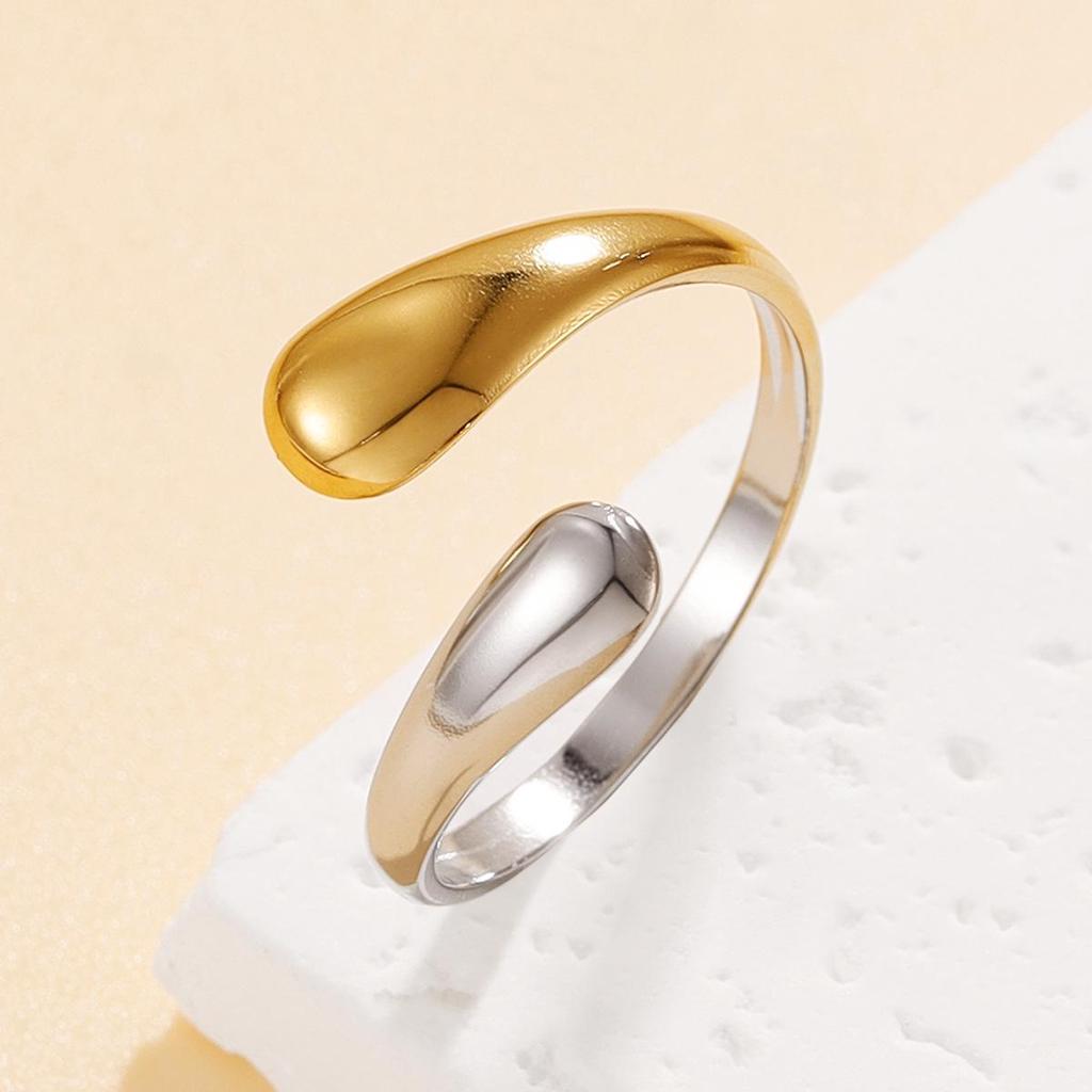 Gold Plated Stainless Steel Adjustable Water Drop Open Ring for Women