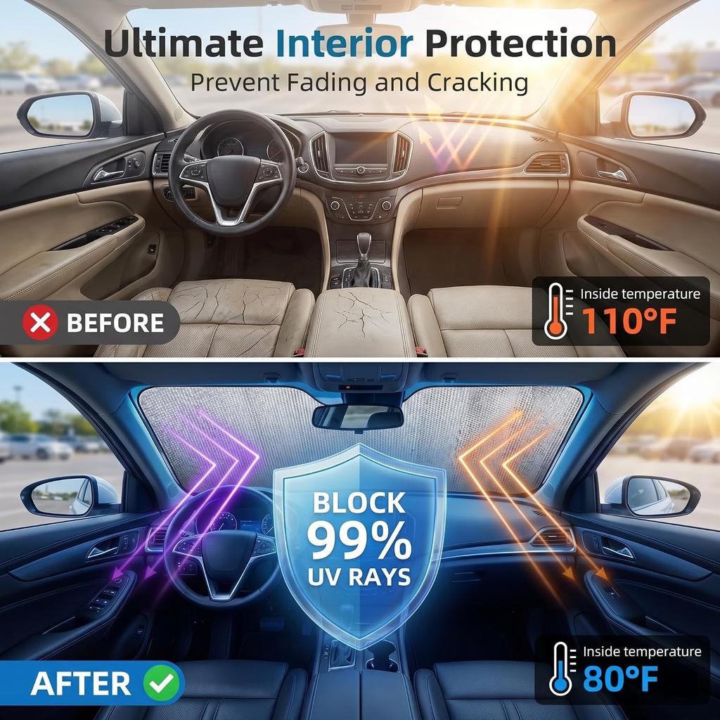 1 PC Foldable Windshield Sun Shade, Reflective Sun Protector for Front Window, Convenient to Stow Summer Accessories, Universal for Most Cars,