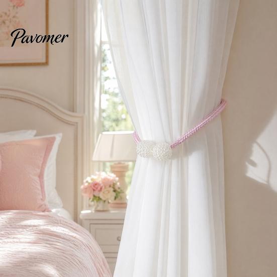 Elegant Curtain Holdbacks 1 Pair Faux Pearl Tiebacks, Beaded Holdbacks, No Hole Accessories Woven Rope Decorative Drapery Holders for Living