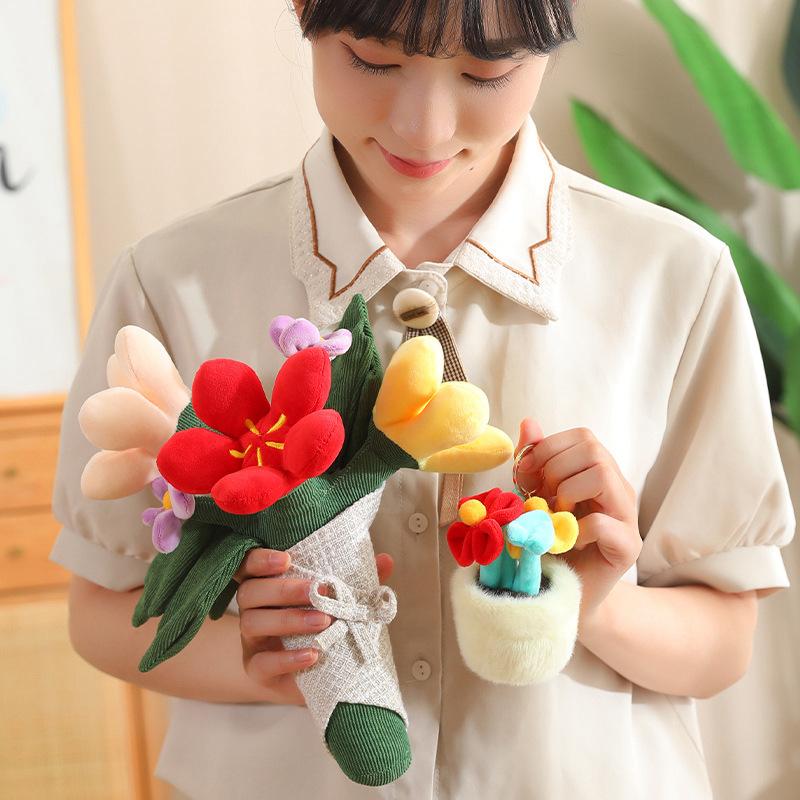 Girl Holding Bouquet Doll Plush Toy Flower Pot Bouquet Pendant Girl Bag Keychain Doll