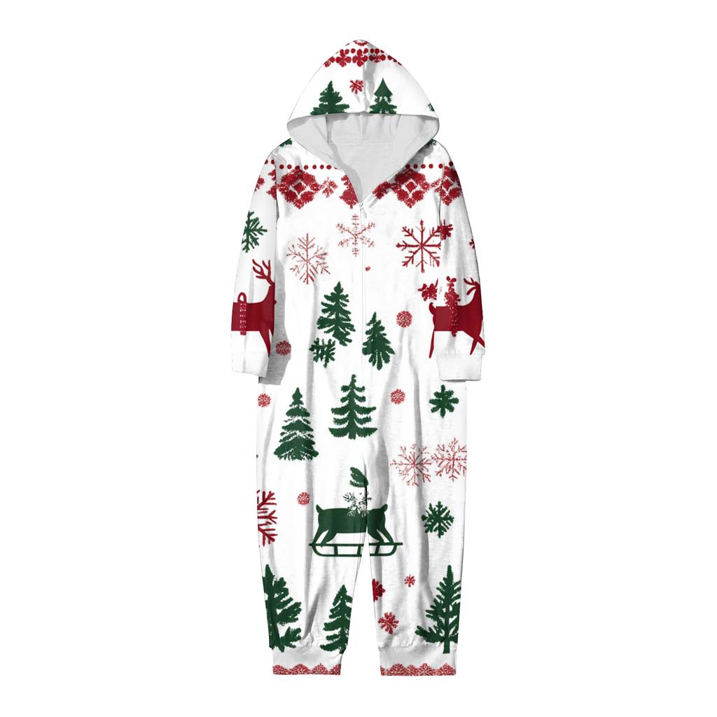 Christmas Print Family Matching Hooded Long Sleeved Zippered Jumpsuit Set