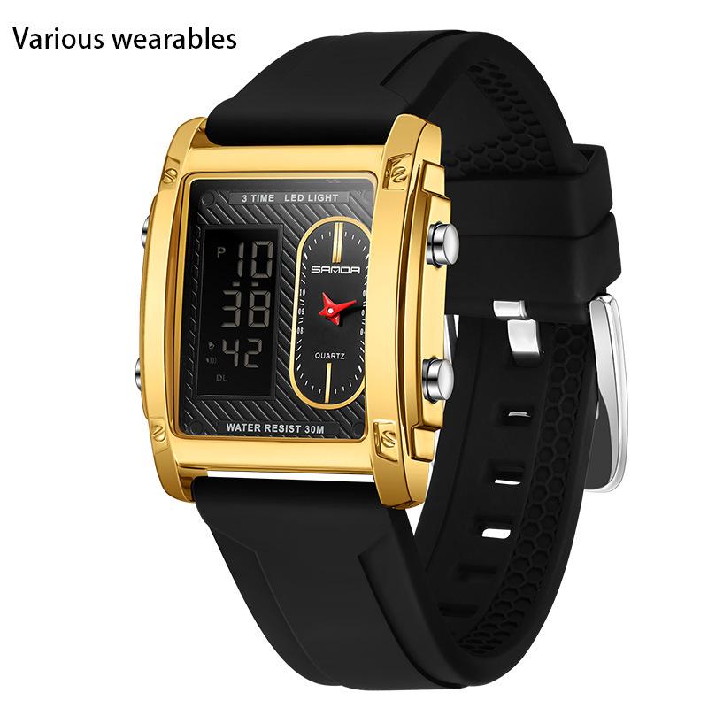 New Trend Double Display Watch Men's Business Waterproof Electronic Watch Light Luxury Quartz Steel Band Watch