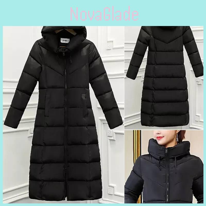 Women's Long Hooded Cotton Jacket Winter Warm Stylish Slim Fit Down Coat Available In Black Red Khaki