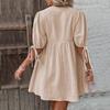 2024 Elegant Loose Woven Deep V-Neck A-Line Dress with Chest Tie