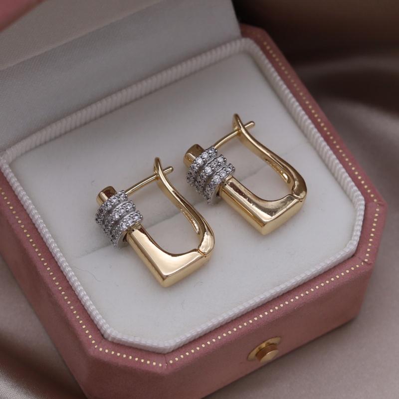 French new fashion jewelry two-tone plated water drop zircon geometric earrings elegant women's daily work bright accessories