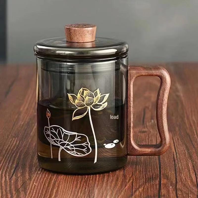 Hanyou Walnut Wood Glass Tea Infuser Mug