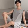 Pure cotton men's pajamas sleeveless vest men's suit 1011 summer new loungewear can be worn outside 100% cotton