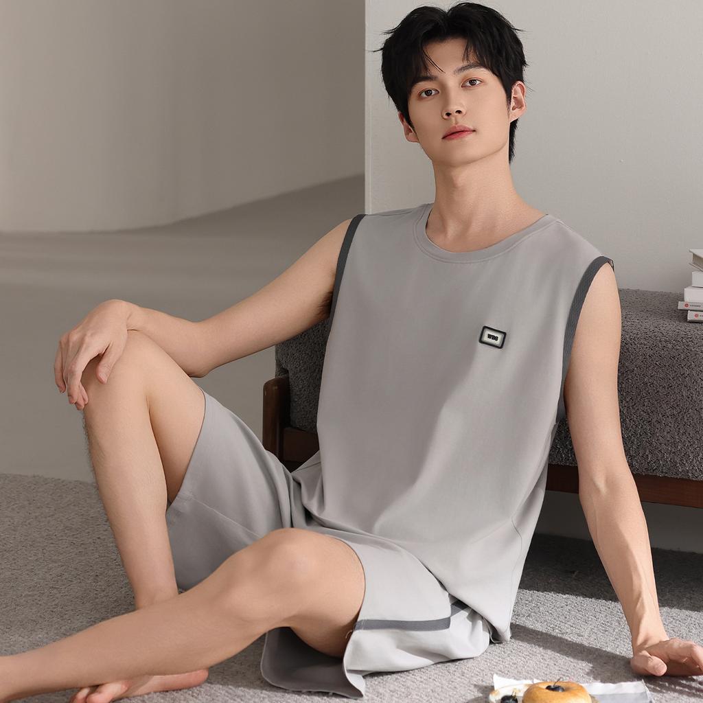 Pure cotton men's pajamas sleeveless vest men's suit 1011 summer new loungewear can be worn outside 100% cotton