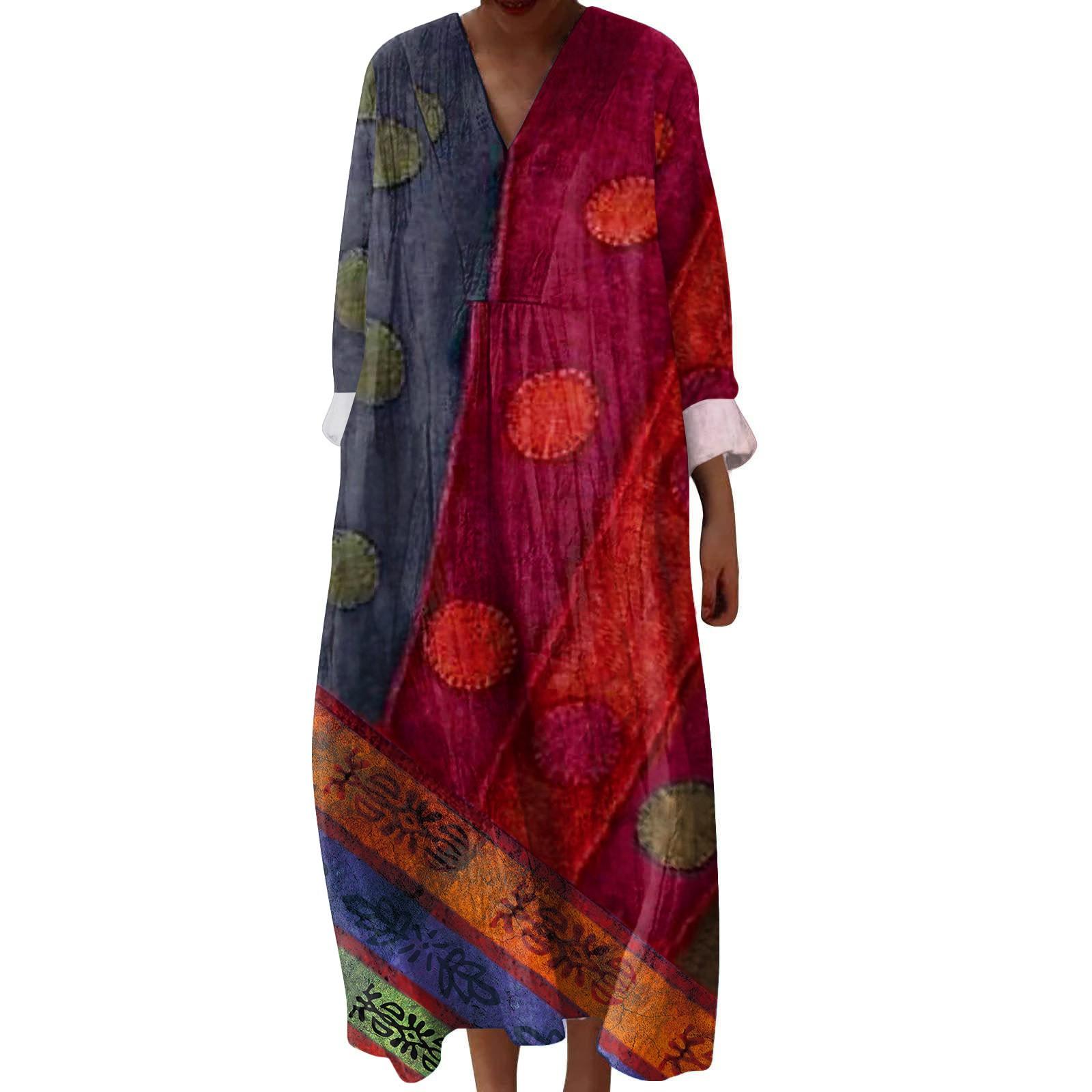 

Женское повседневное и модное платье с V-образным вырезом и принтом, с длинным рукавом XL красный