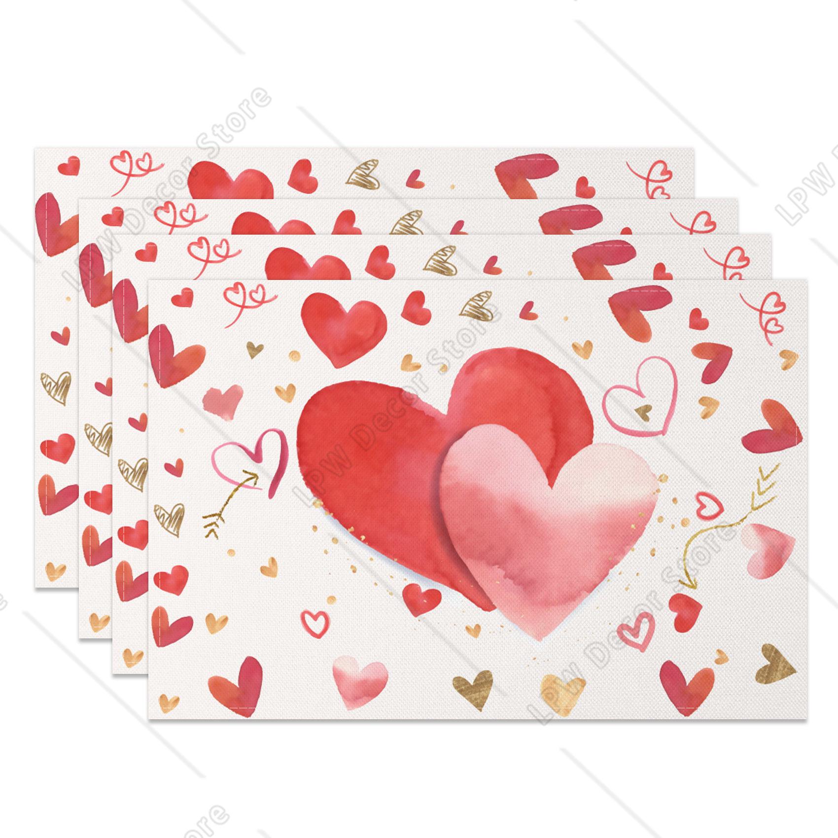 

Heart Shape Placemats Romantic Love Pattern 4pc Linen Dining Mats Heat Resistant Valentine s Day Wedding Anniversary Party Decor 4 PCS 12x18inch
