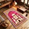 Islamic Prayer Rug Mat with Pink Cartoon Mosque  Arch Design, Foldable Travel Portable Washable Eid Mubarak Ramadan Gift