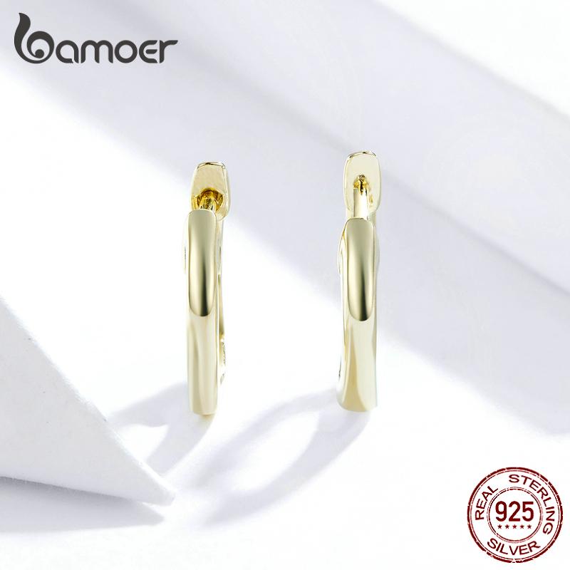BAMOER Authentic 925 Sterling Silver & Plated Gold Simple Ear Clip Earring Original Brand Design