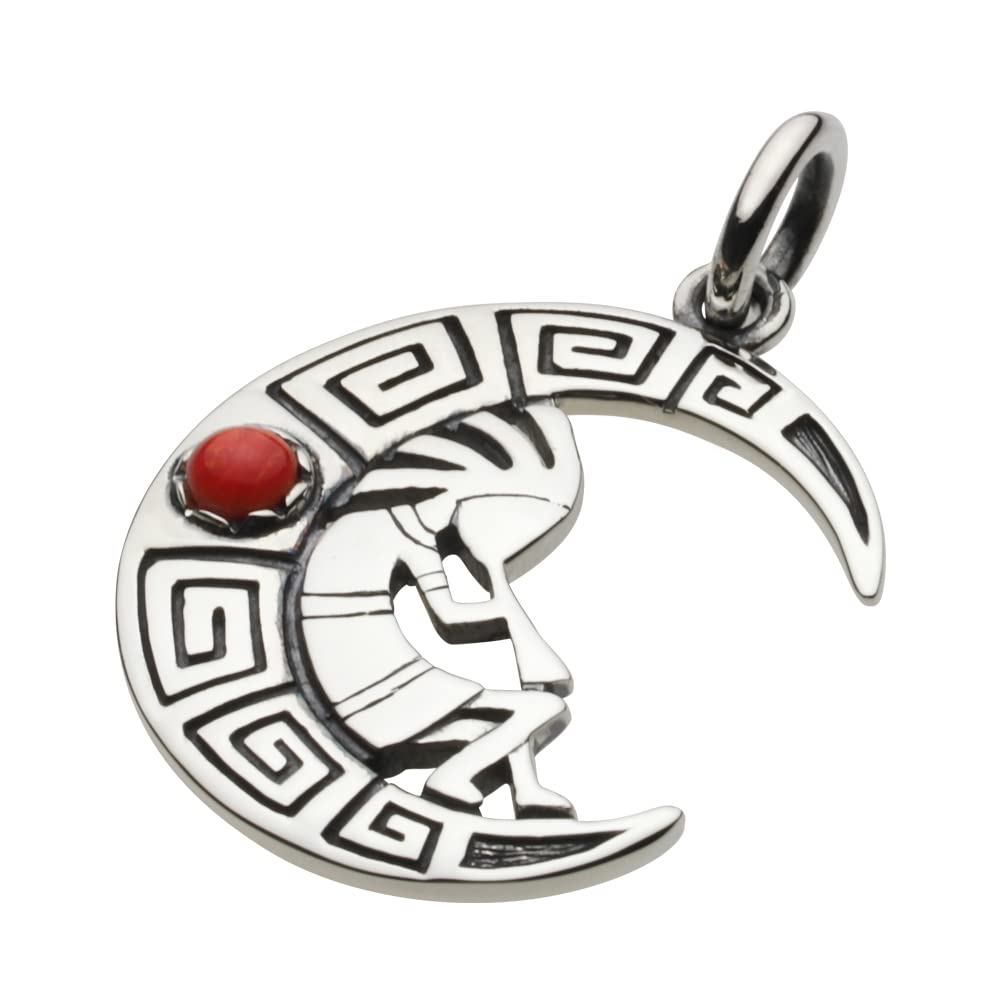 

Kokopelli Moon Red Coral Pendant Silver p0757 [Cenote] [925 Accessories]