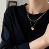 Vintage Gold-Plated Double Layer Swallow Heart Necklace In Titanium Steel