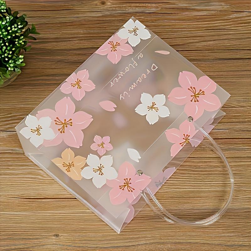 1pc Princess Floral PVC Tote Bag Transparent Birthday Party Gift Bag with Pink Cherry Blossom Design, Perfect for Christmas, Thanksgiving