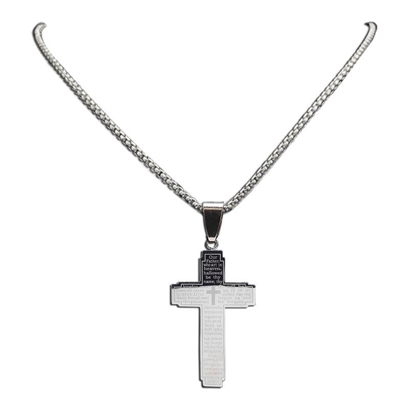 Classic Bible Cross Chain Necklace Men's Stainless Steel Pendant Necklace