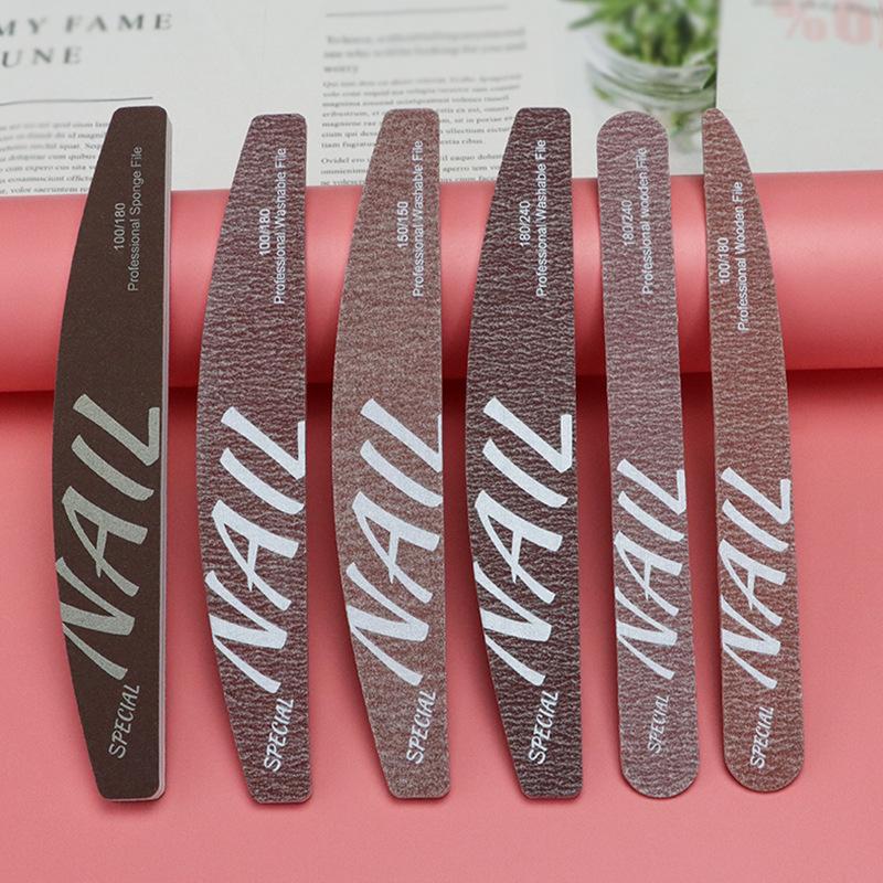 Pro Manicure Nail Files Dual Sided Nail Care Tools Buffing Sanding Halfmoon Shapes Nails Washable 100/150/180/240 Grit