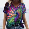3D Federdruck Damen T-Shirt Sommer Mode Ästhetisches Kurzarmhemd Alltags Casual Übergröße Damen Oberteil T-Shirt