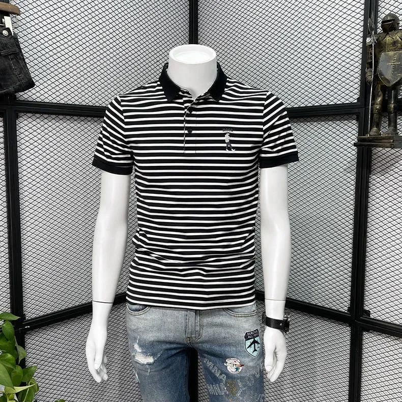 Pánská luxusní pruhovaná polokošile - Slim střih, všestranná móda pro léto 2022