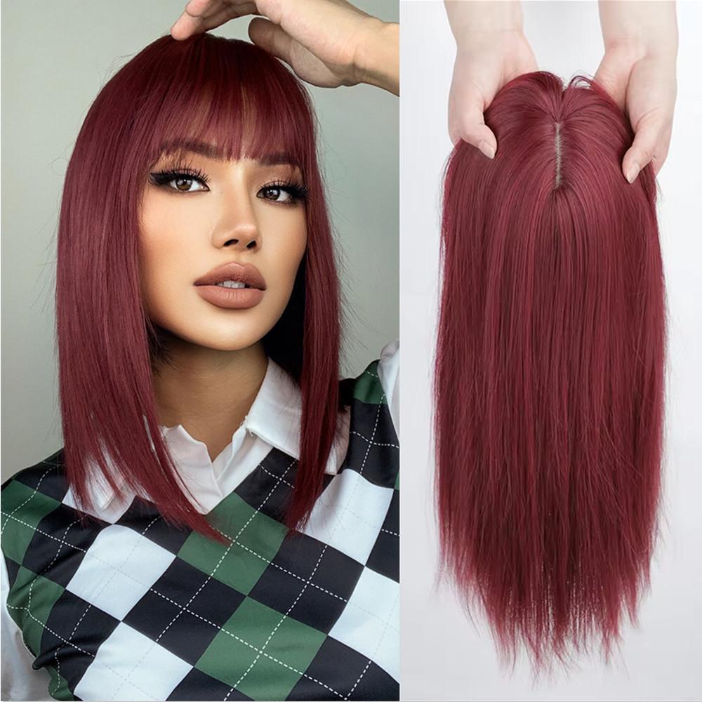 Synthetic Hair Toppers Natural Straight Hair Clip In Wigs For Women Hairpiece With Bangs Heat Resistant Fiber
