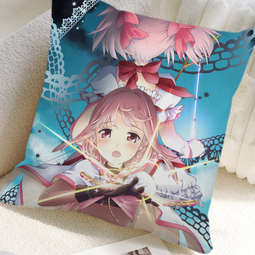 Puella Magi Madoka Magica Anime Kissenbezug Quadratisches Kissen Schlafzimmer Sofa Freizeit Komfortkissen Auto Heimdekoration
