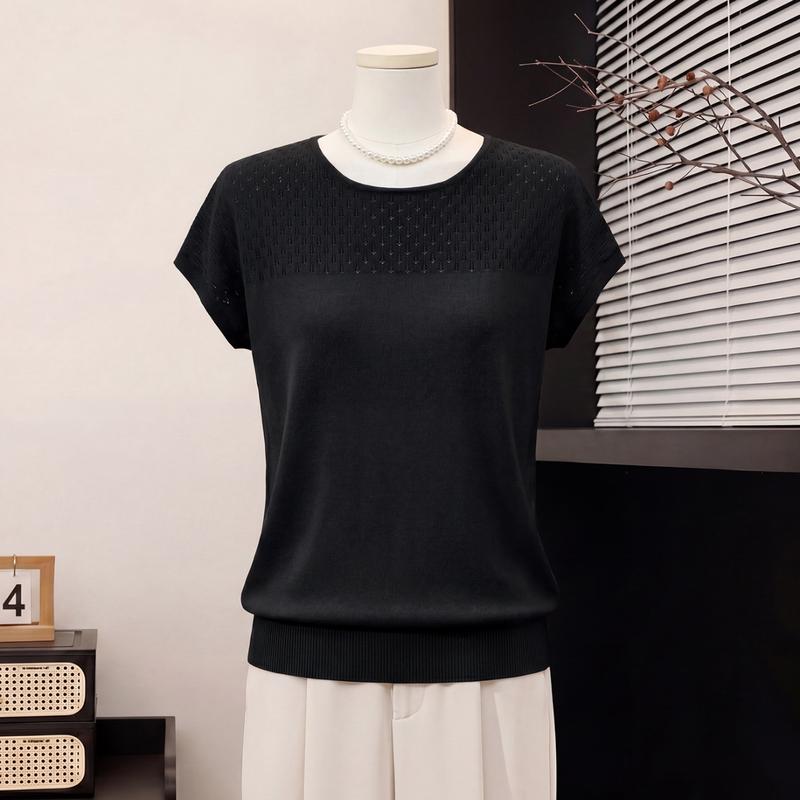 Yuzhaolin Women's Summer Hollow Knit Short Sleeve Top