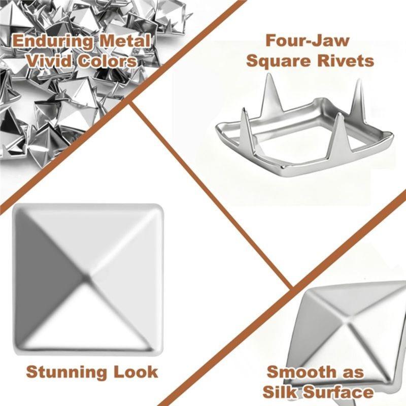 SHGO-Silver Metal 10Mm 4-Prong Square Spikes- 500PCS Pyramid Studs, For Crafts, Punk Style Rivets For Clothing Decoration