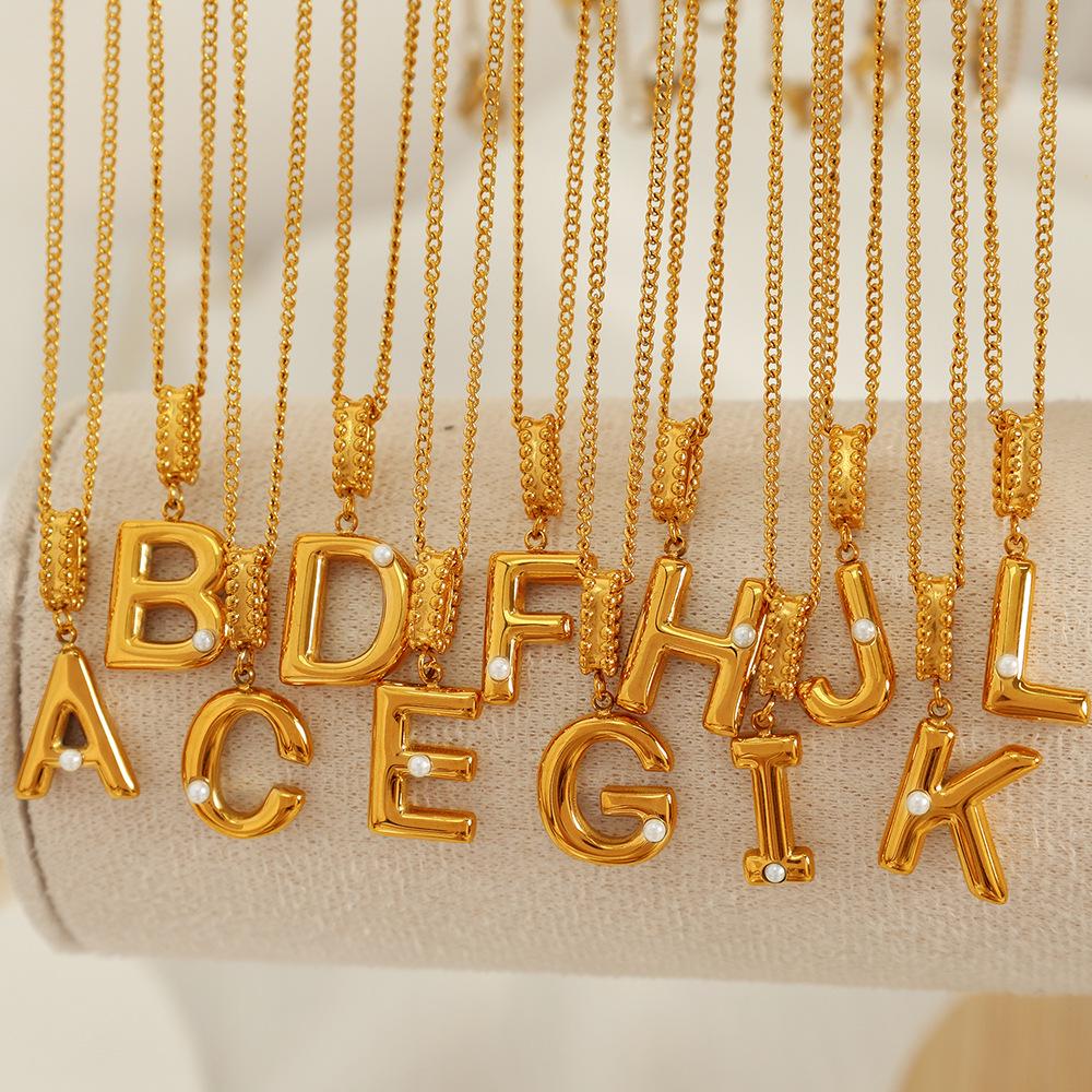 18k Gold-Plated Titanium Steel Bubble Letters Necklace for Women