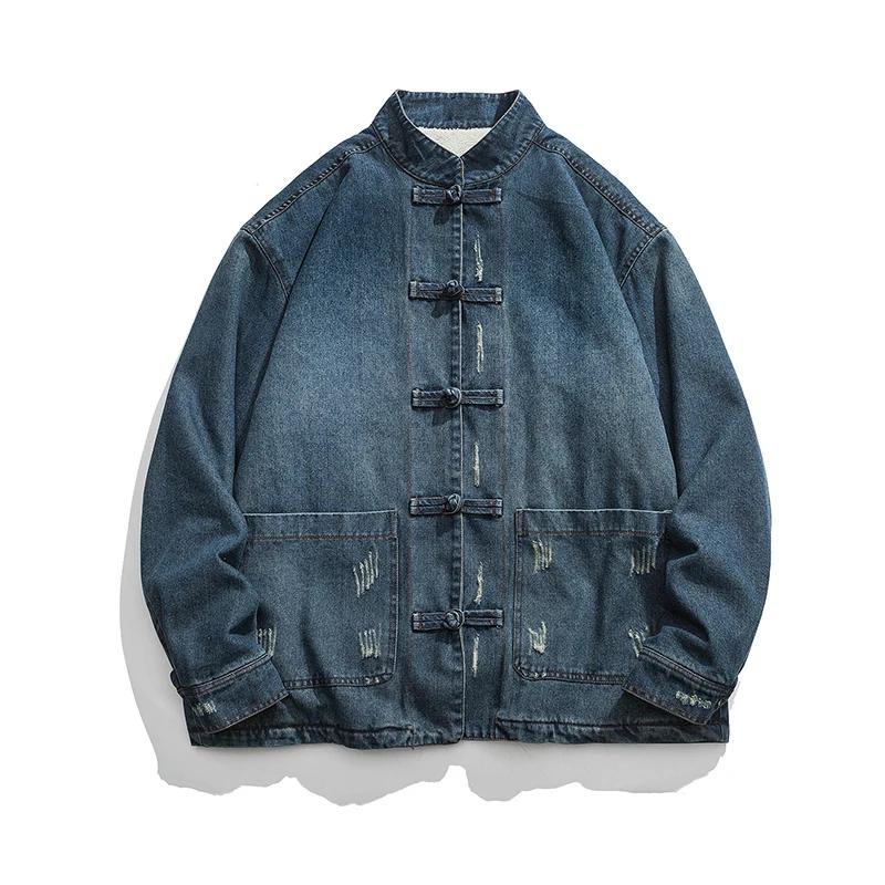 

Winter Men Wool Liner Cotton Denim Jacket Male Thick Warm Lined Fleece Jeans Jacket Chinese Style Bomber Jacket Men Outwear XXL темно-синий