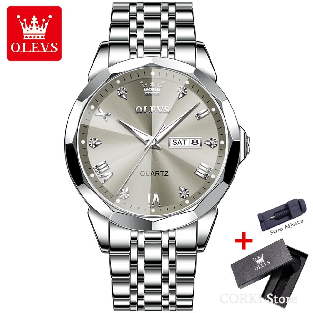 OLEVS 9931 Sports Watch for Men Luxury Luminous Waterproof Stainless Steel Calendar Brick Quartz Mens Wristwatches Reloj Hombre