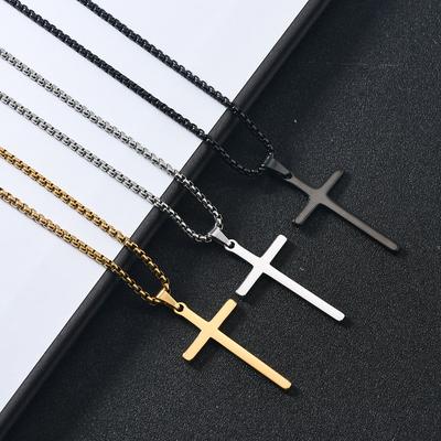 Fashion Cross Pendant Necklace For Men Women Stainless Steel Box Chain Choker Necklace Never Fade Waterproof Jewelry Gift