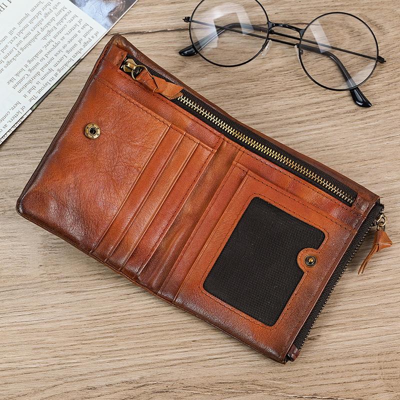 Fashion Cow Leather Men's Wallet Genuine Leather Zipper Wallets Short Purse Men Male Leather Clutch Purse Dropshipping Men