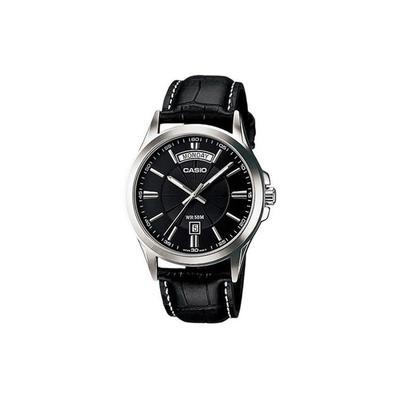 ENTICER Quartz Movement Genuine Leather Strap Watch Men's Watches Black Dial MTP-1381L-1AV