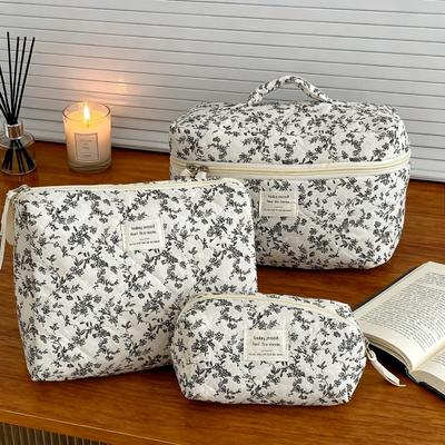 Vintage Floral Stepp-Baumwoll-Kosmetiktasche Damen Große Kapazität Reise Kosmetik-Organizer Tasche