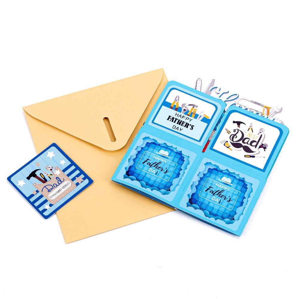 Creative Father's Day Gift Blue Happy Father's Day Card 3D Pop-up Greeting Card  Home Ornaments