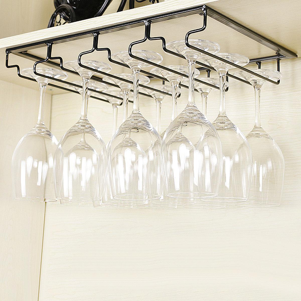 

4-Slot Iron Wine Glass Rack Elegant Chic Style Strong Long-Lasting Construction Simple Functional Glass Cup Holder for Bar Home 40X22.5X6cm