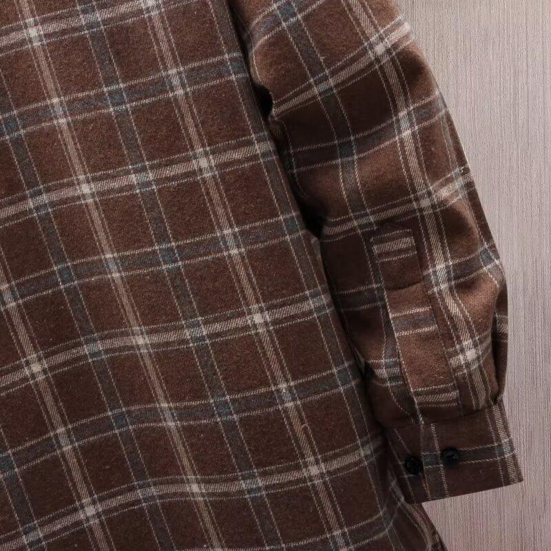 Spring and Autumn Models Long-sleeved Lapel Plaid Shirt Men's Versatile Retro Casual Shirt Blouse Jacket Men's Striped Plaid Shirt