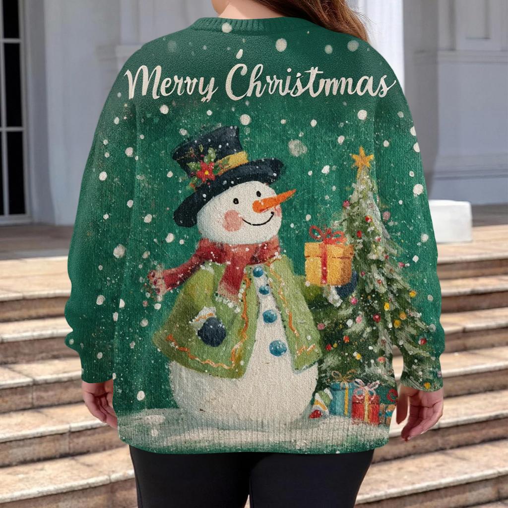Ladies' Fashionable And Casual Christmas Cute Printed Round Neck Long Sleeved Knitted Yarn